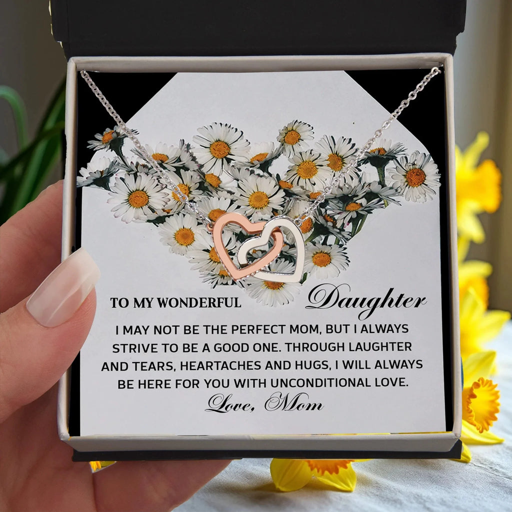 To My Wonderful Daughter - Unconditional Love from Mom - Interlocking Hearts Necklace