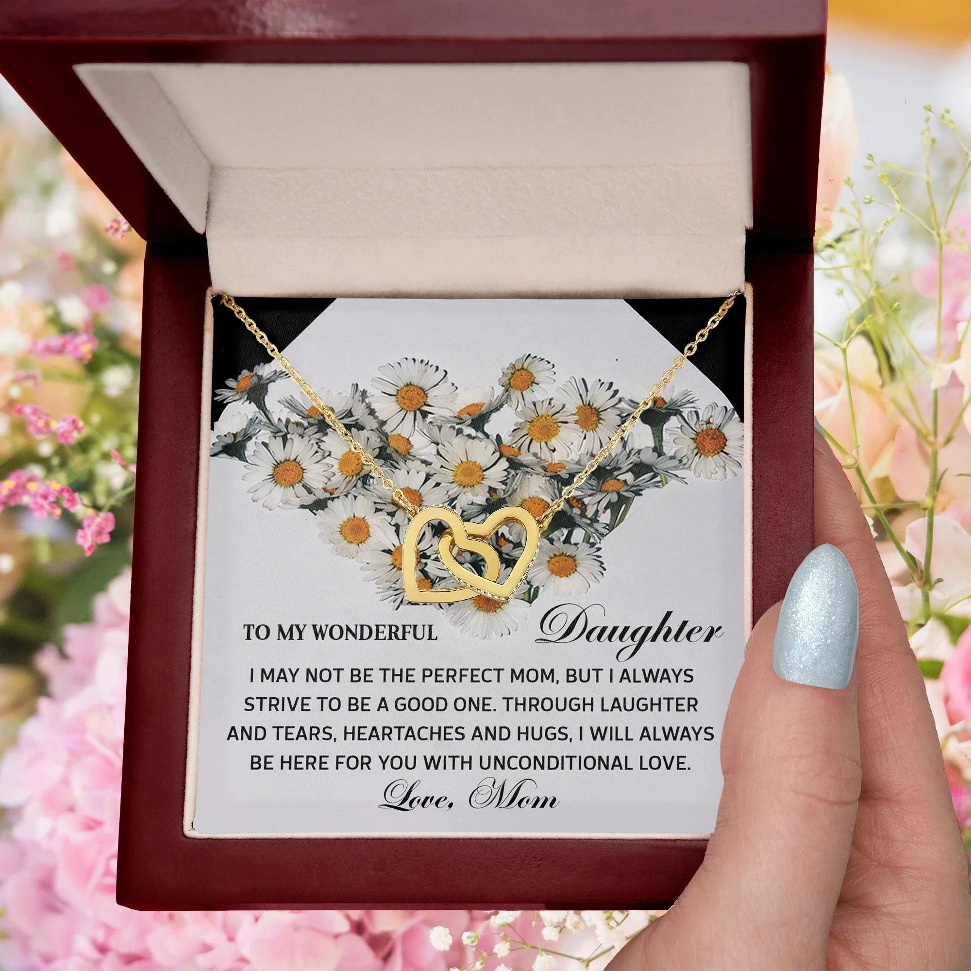 To My Wonderful Daughter - Unconditional Love from Mom - Interlocking Hearts Necklace