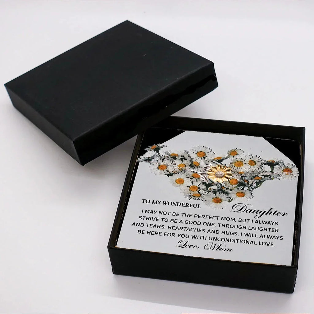 Daughter Sunflower Bracelet Sterling Silver with 18K Gold-Plated Petals – Sentimental Birthday Graduation Christmas Jewelry Gift from Mom Unconditional Love Heartfelt Message Card