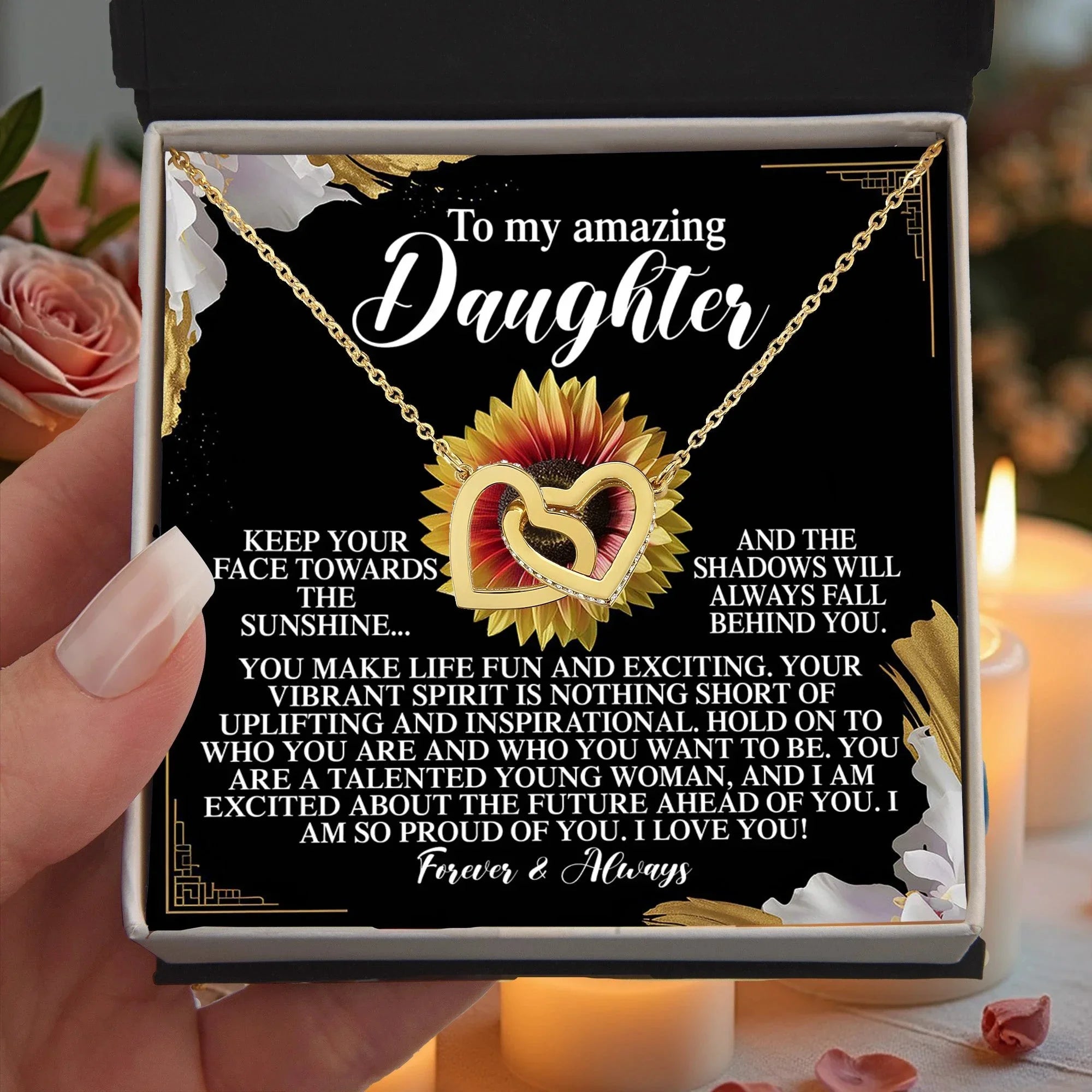 To My Amazing Daughter - Your Vibrant Spirit Inspires Me - Interlocking Hearts Necklace