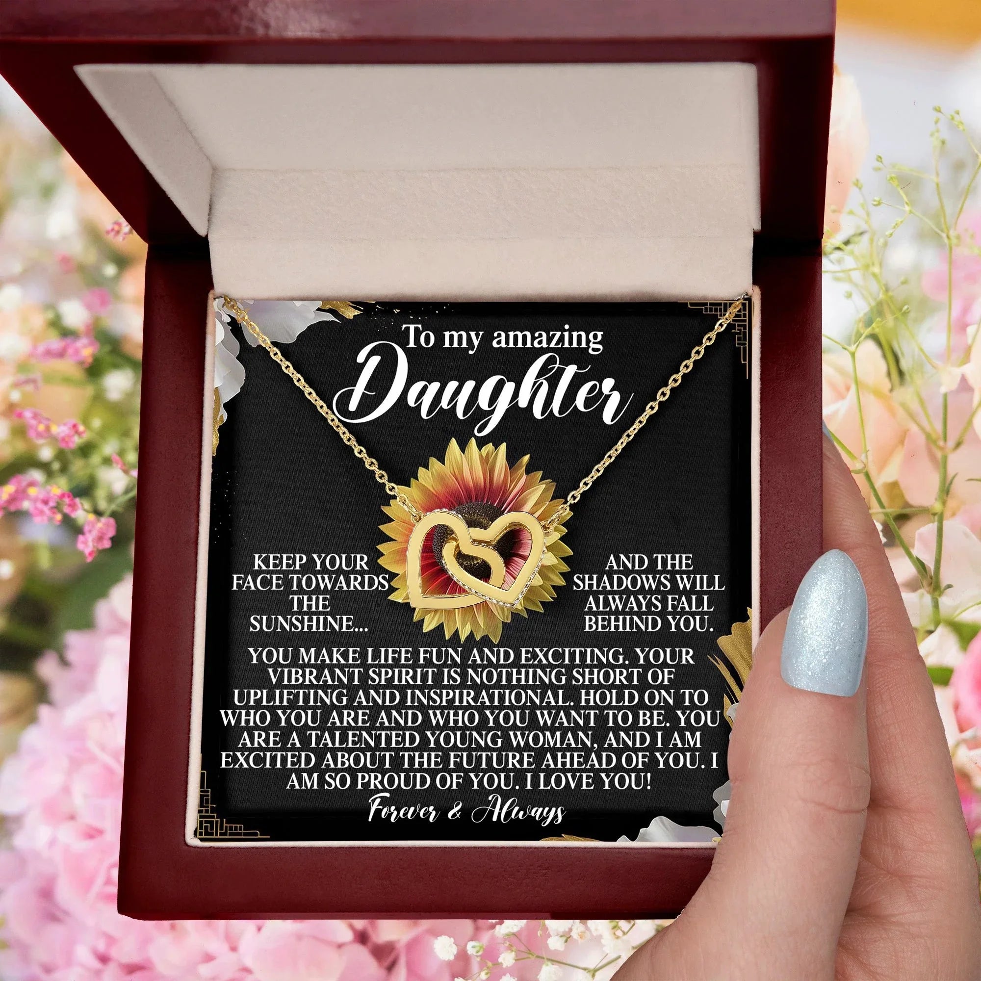 To My Amazing Daughter - Your Vibrant Spirit Inspires Me - Interlocking Hearts Necklace