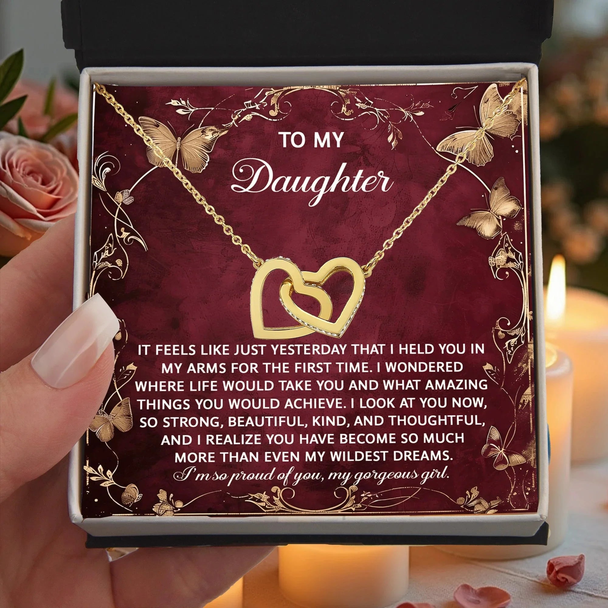 To My Daughter - Heartfelt Gift of Love & Pride - Interlocking Hearts Necklace