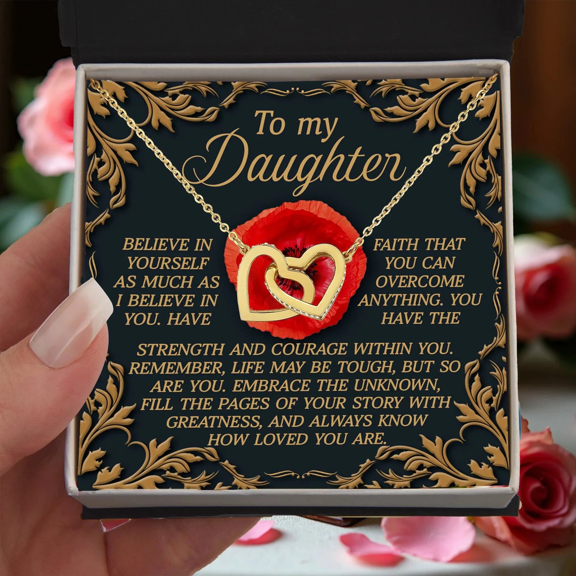 To My Daughter – Believe in Yourself - Interlocking Hearts Necklace
