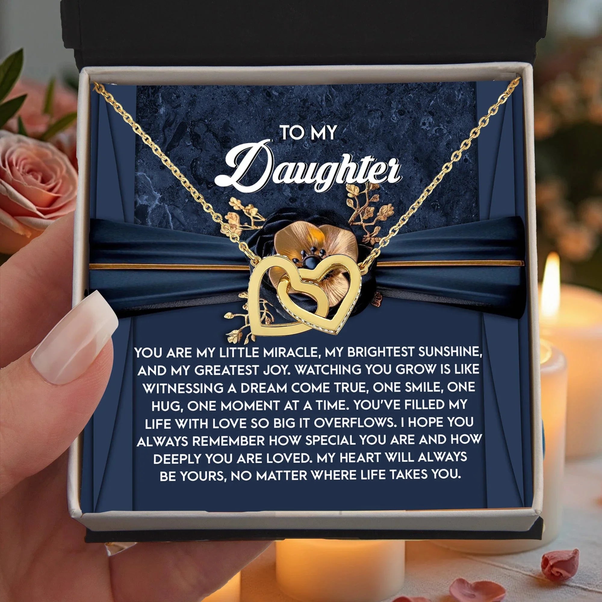 To My Daughter - Heartfelt Gift of Love & Encouragement Interlocking Hearts Necklace