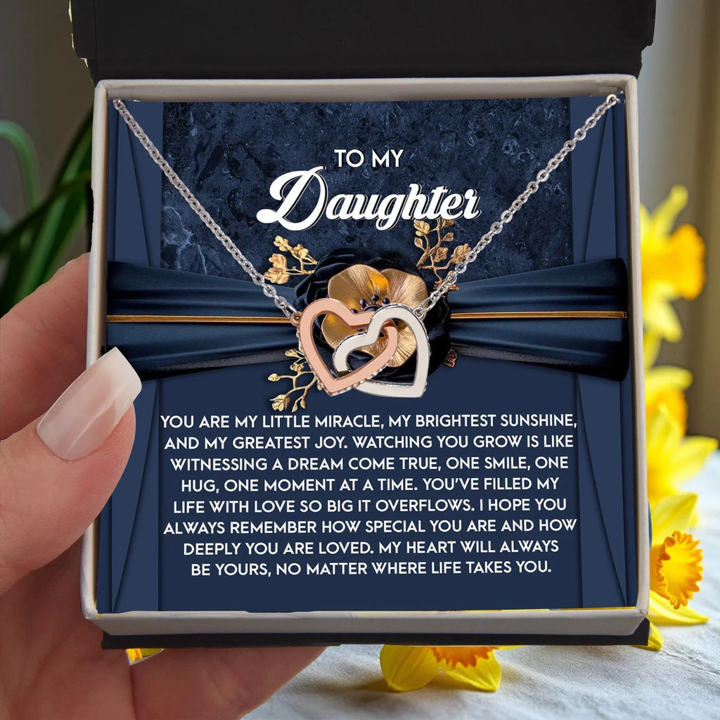 To My Daughter - Heartfelt Gift of Love & Encouragement Interlocking Hearts Necklace