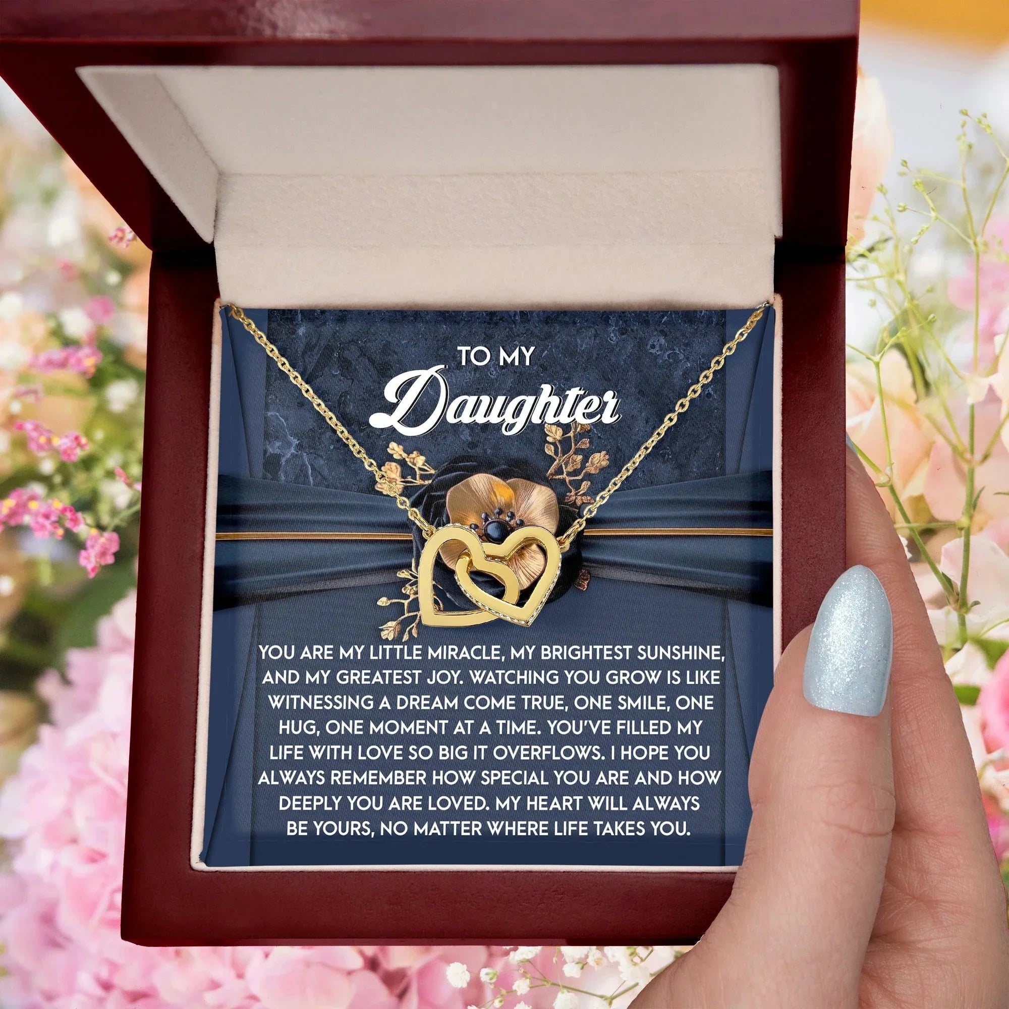To My Daughter - Heartfelt Gift of Love & Encouragement Interlocking Hearts Necklace