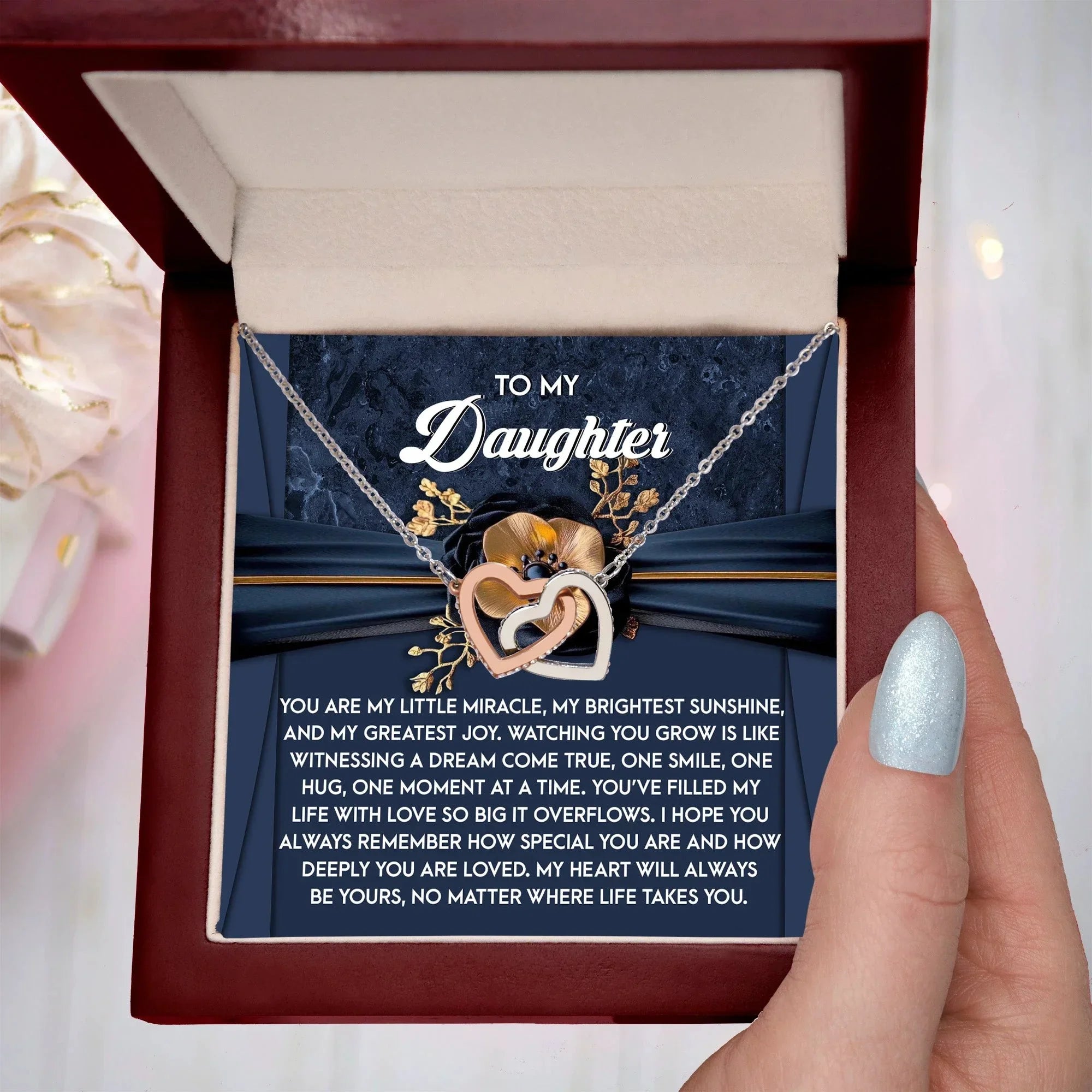 To My Daughter - Heartfelt Gift of Love & Encouragement Interlocking Hearts Necklace