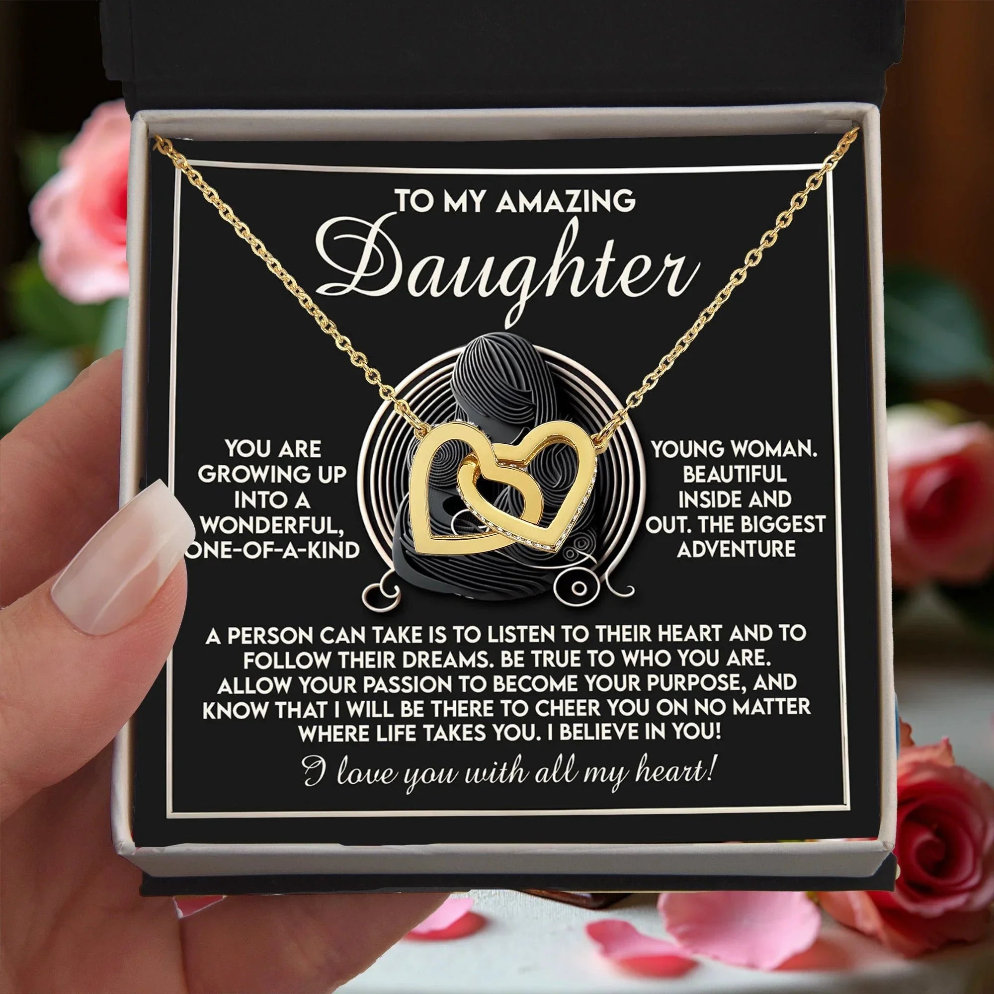 Gift for Daughter - I Believe in You with All My Heart - Interlocking Hearts Necklace