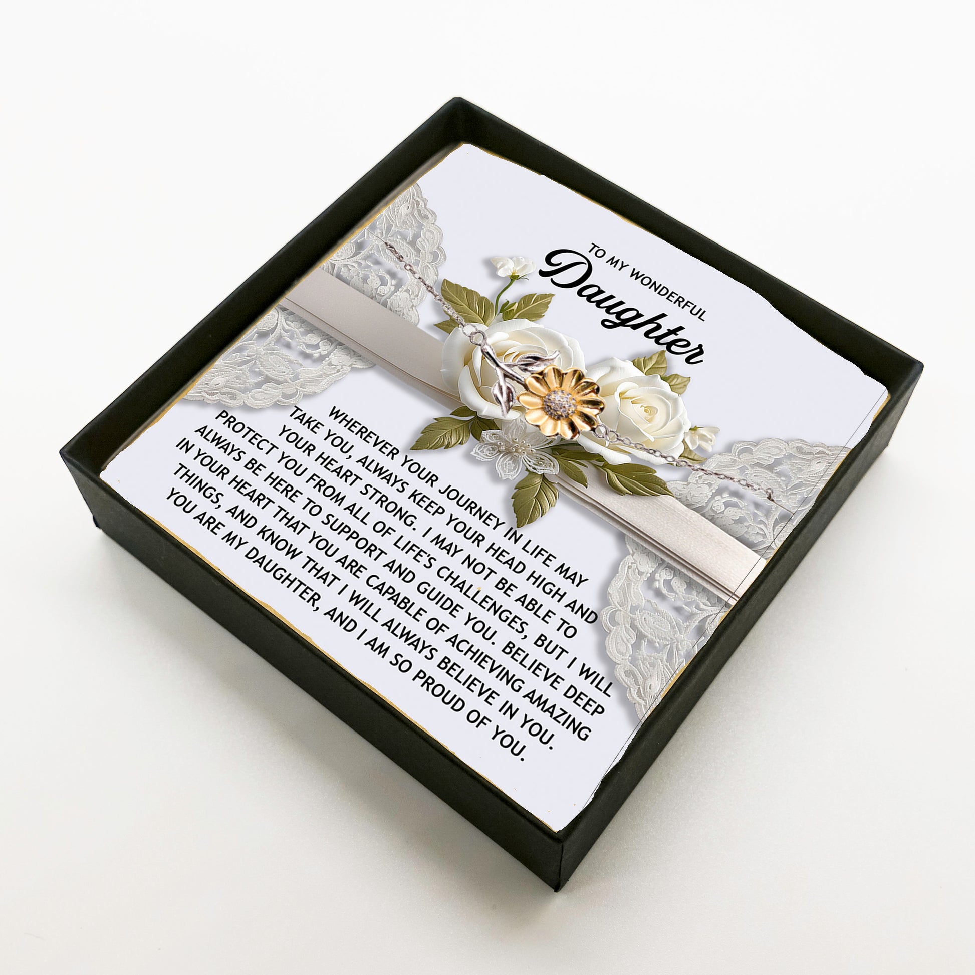 Daughter Sunflower Bracelet Sterling Silver with 18K Gold-Plated Petals – Inspirational Birthday Graduation Christmas Gift from Parent –Proud of You Heartfelt Message Card - Mallard Moon Gift Shop