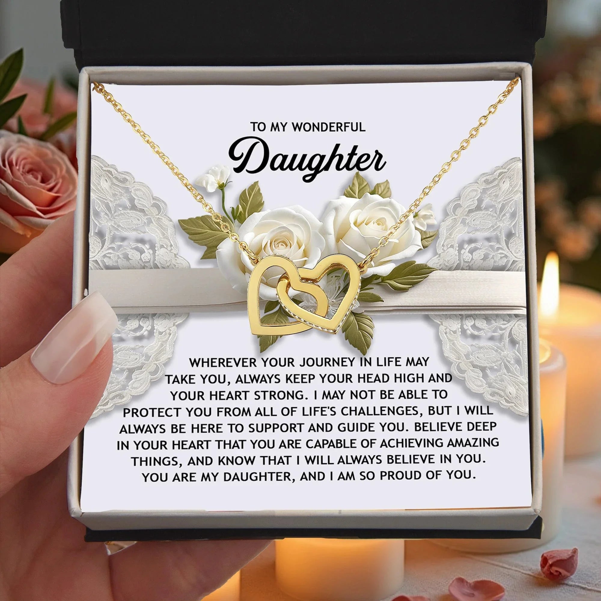 To My Wonderful Daughter - Interlocking Hearts Necklace – Inspirational Gift for Strength & Confidence