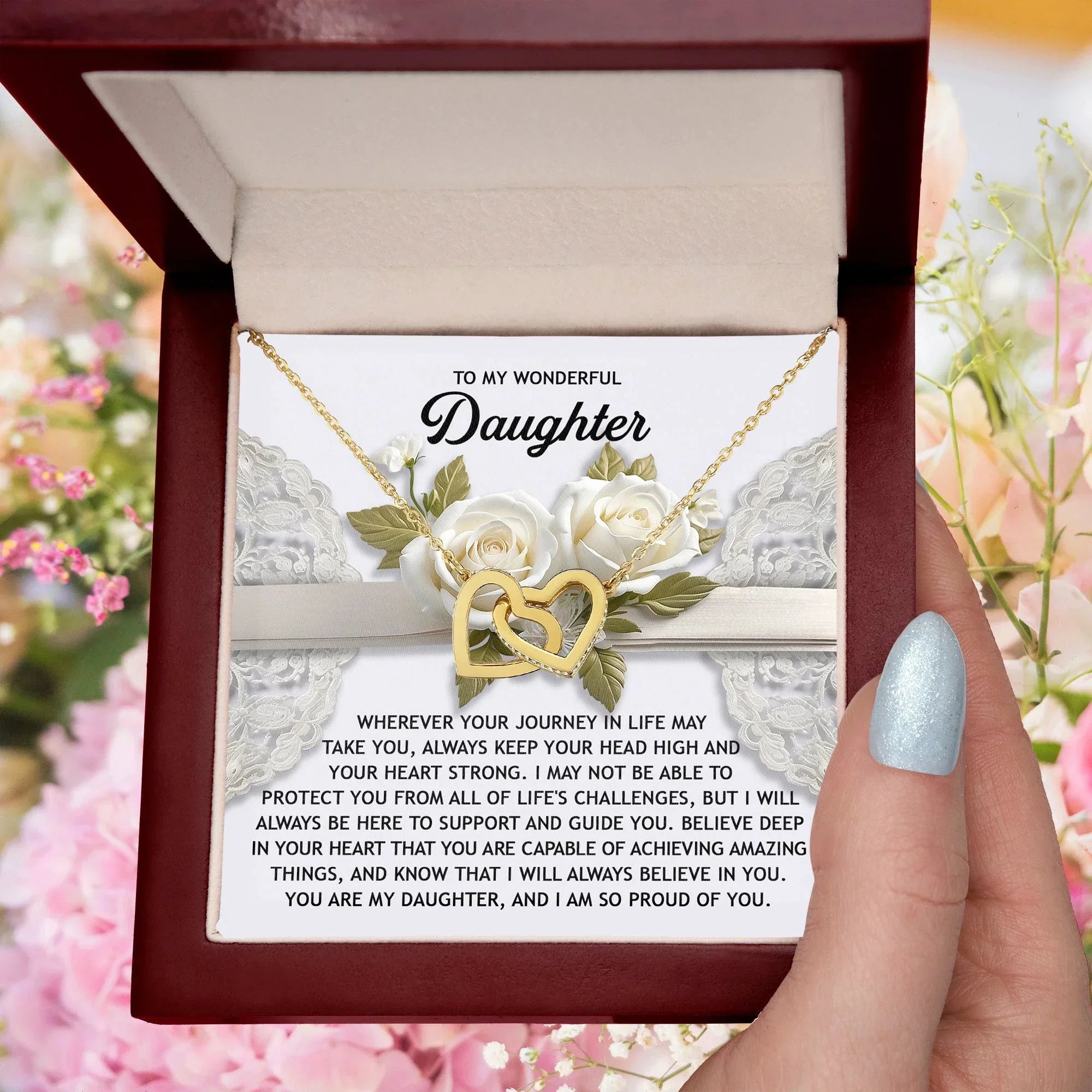 To My Wonderful Daughter - Interlocking Hearts Necklace – Inspirational Gift for Strength & Confidence