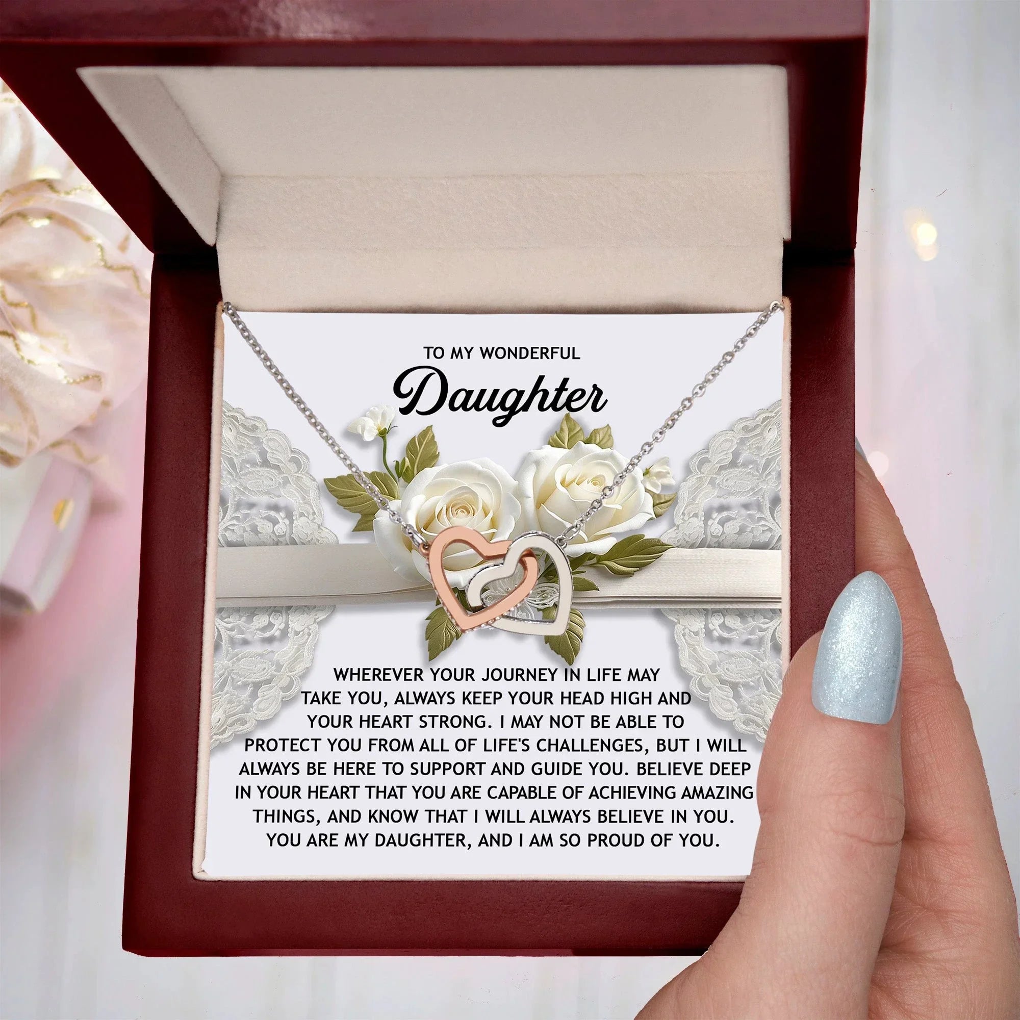 To My Wonderful Daughter - Interlocking Hearts Necklace – Inspirational Gift for Strength & Confidence