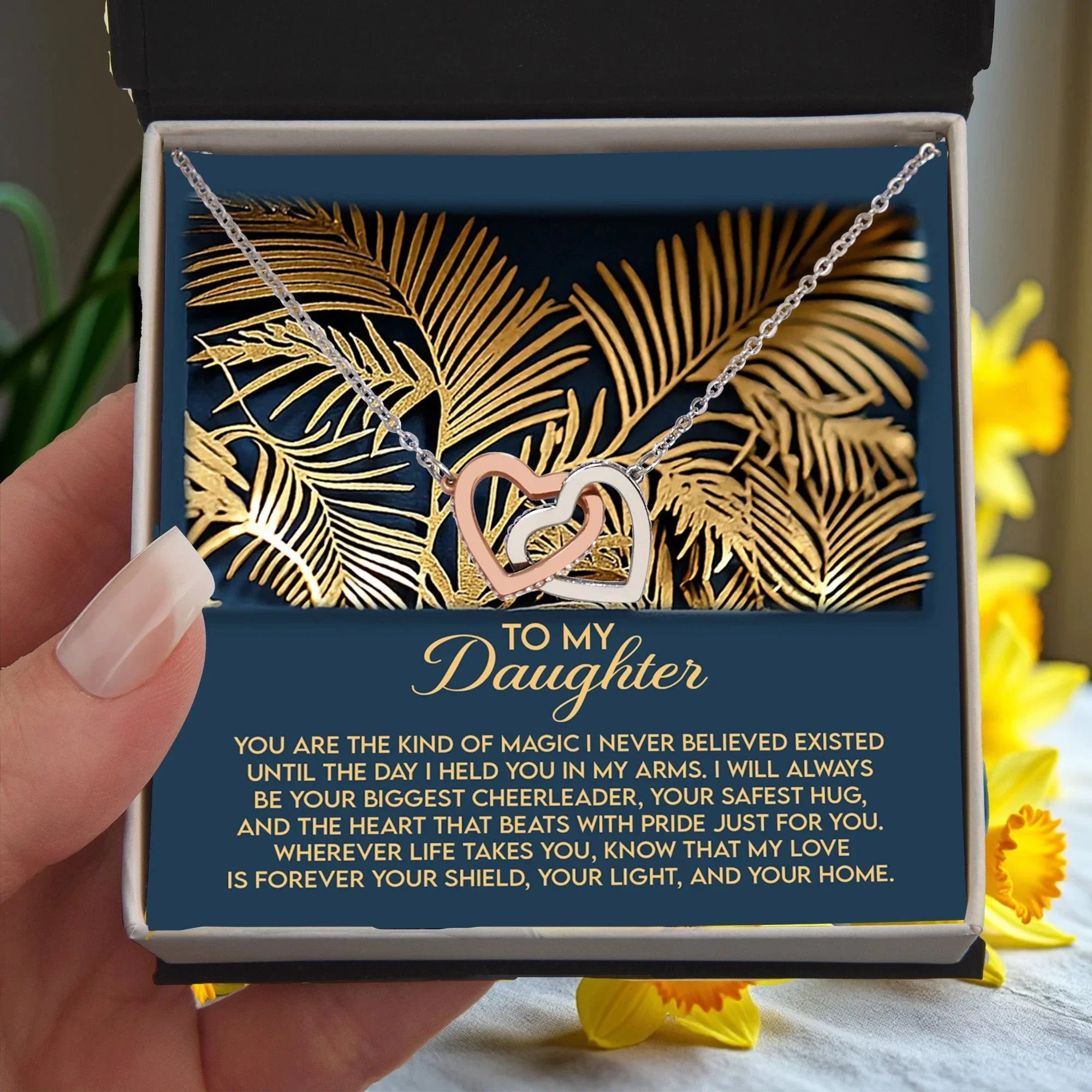 Gift for Daughter - I Will Always Be Your Biggest Cheerleader - Interlocking Hearts Necklace