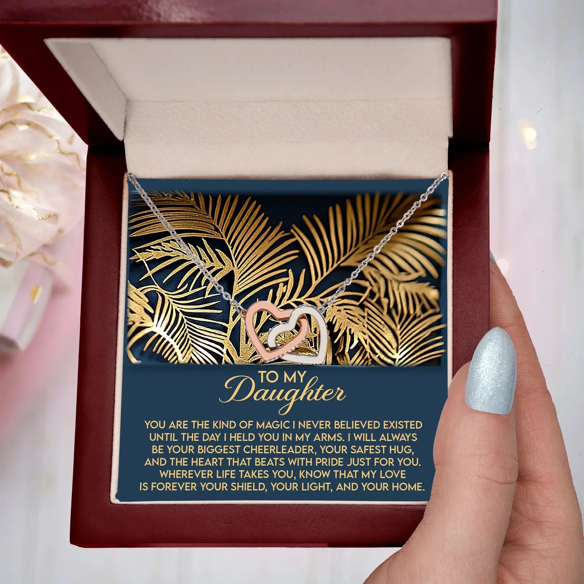 Gift for Daughter - I Will Always Be Your Biggest Cheerleader - Interlocking Hearts Necklace