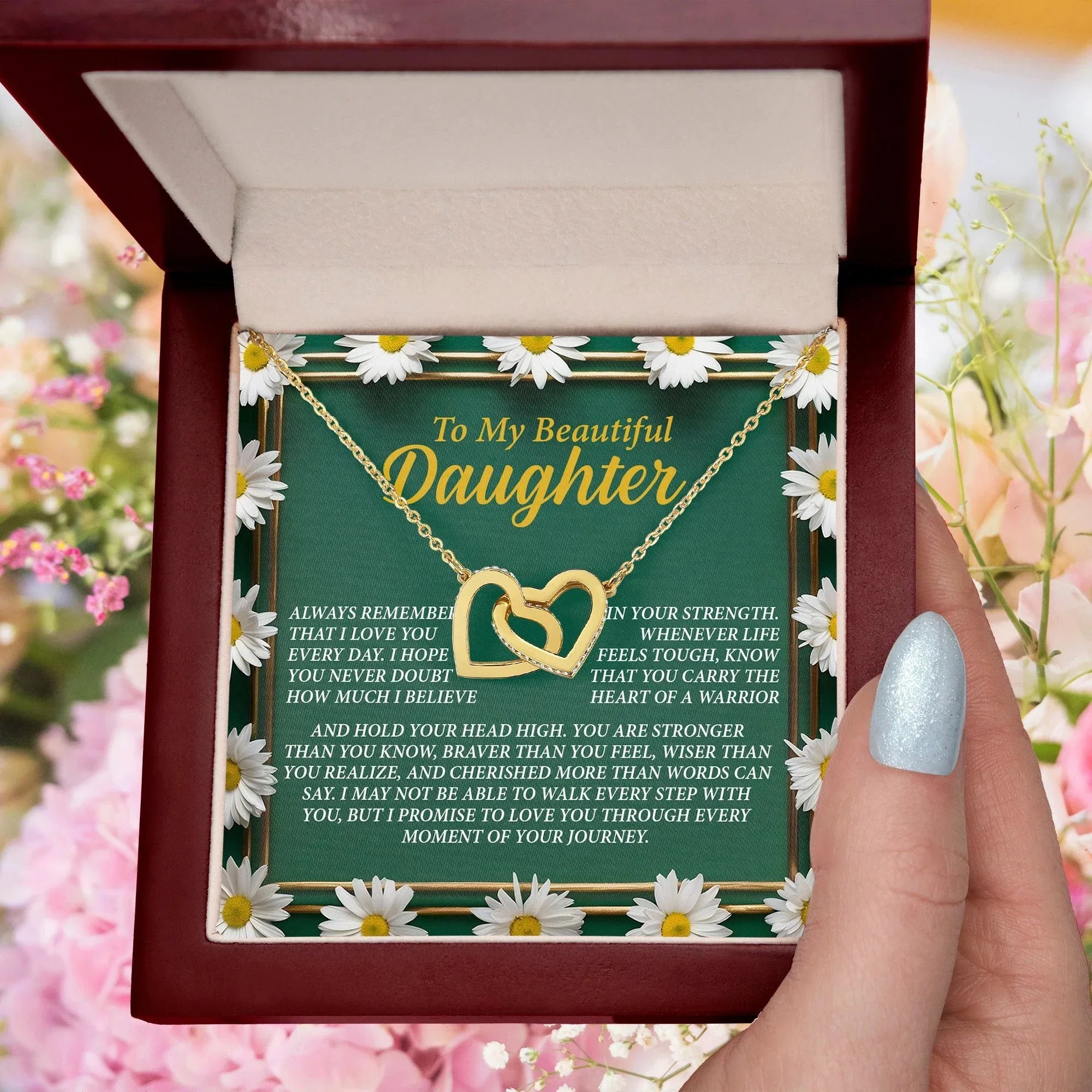 To My Beautiful Daughter - I Promise to Walk Every Step With You - Interlocking Hearts Necklace