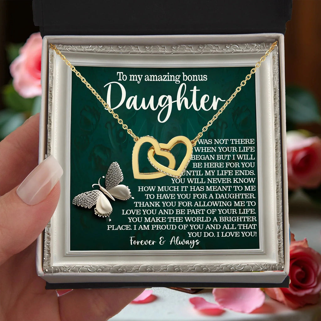 Bonus Daughter Gift - You Make the World a Brighter Place - Interlocking Hearts Necklace