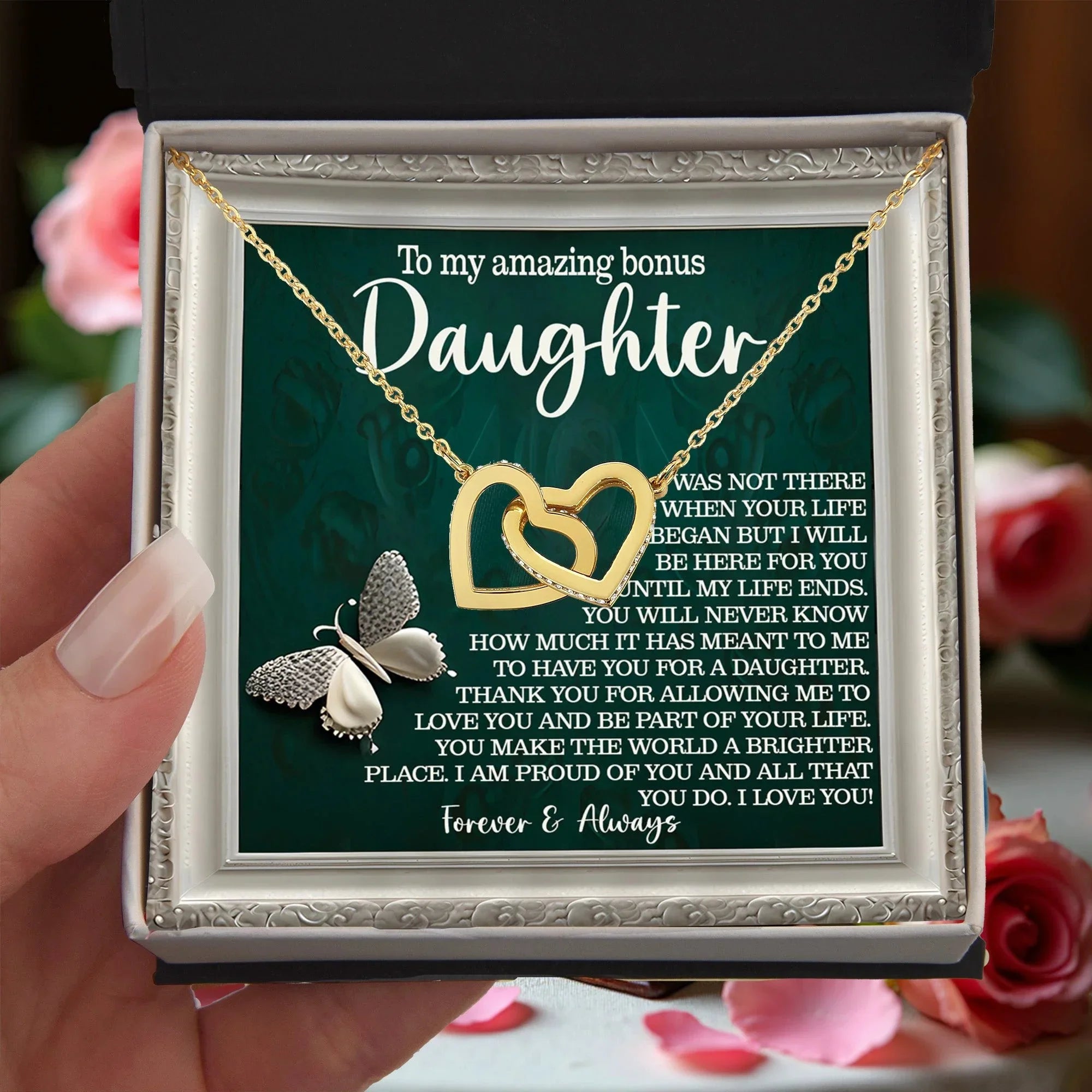 Bonus Daughter Gift - You Make the World a Brighter Place - Interlocking Hearts Necklace