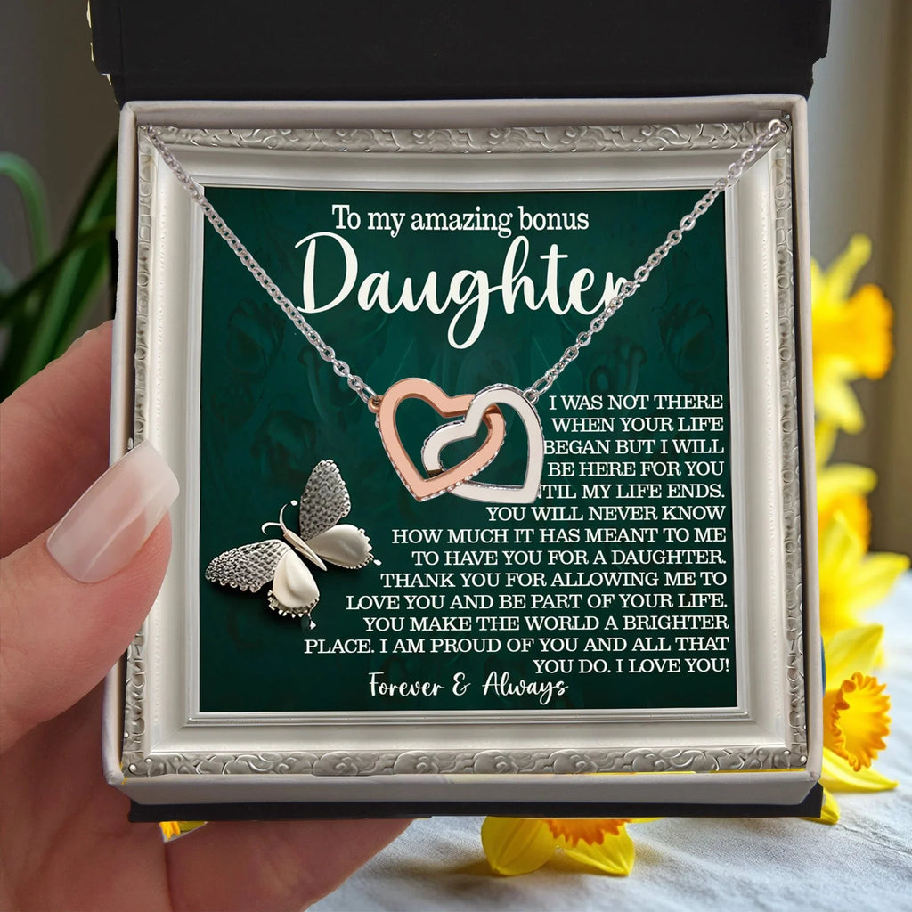 Bonus Daughter Gift - You Make the World a Brighter Place - Interlocking Hearts Necklace