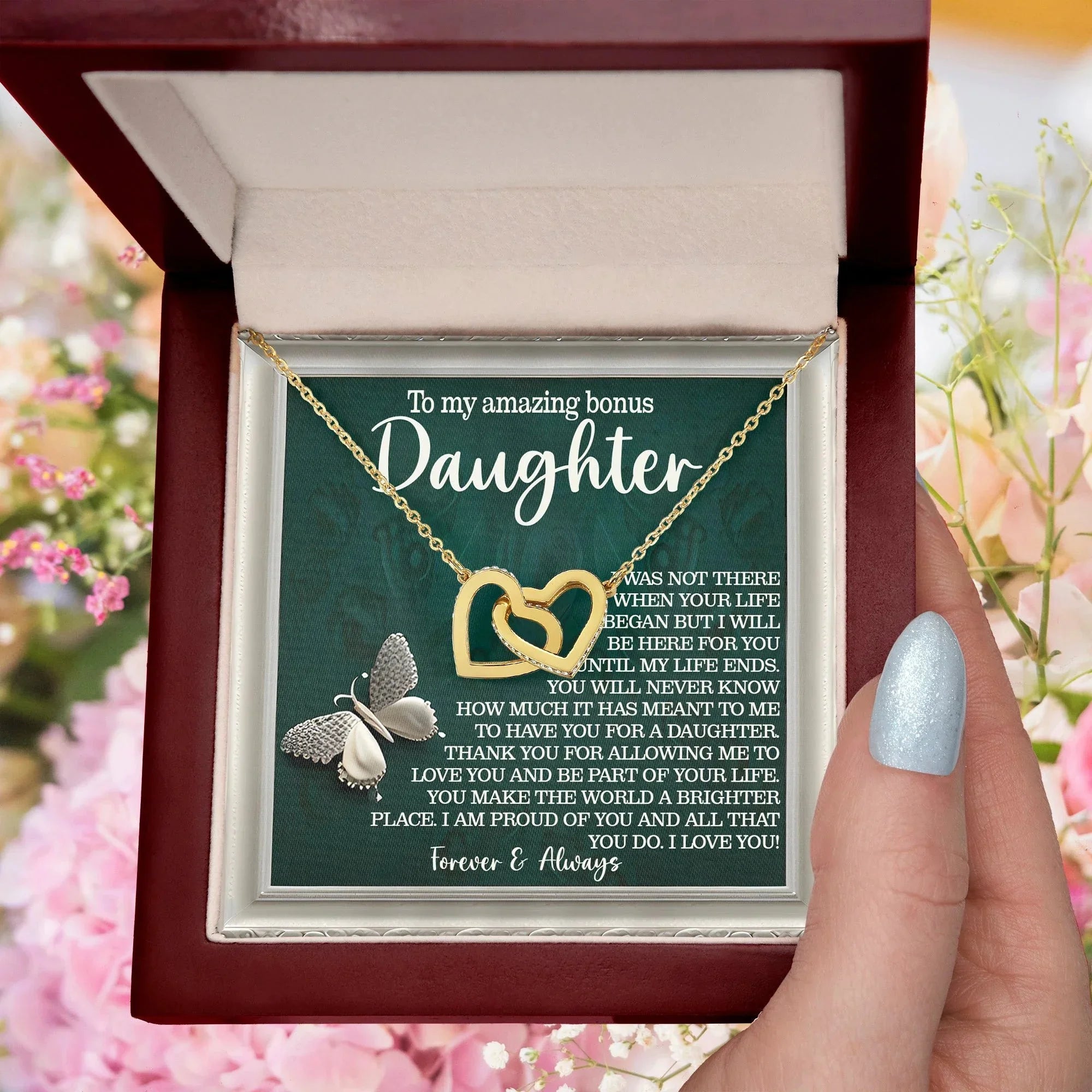 Bonus Daughter Gift - You Make the World a Brighter Place - Interlocking Hearts Necklace