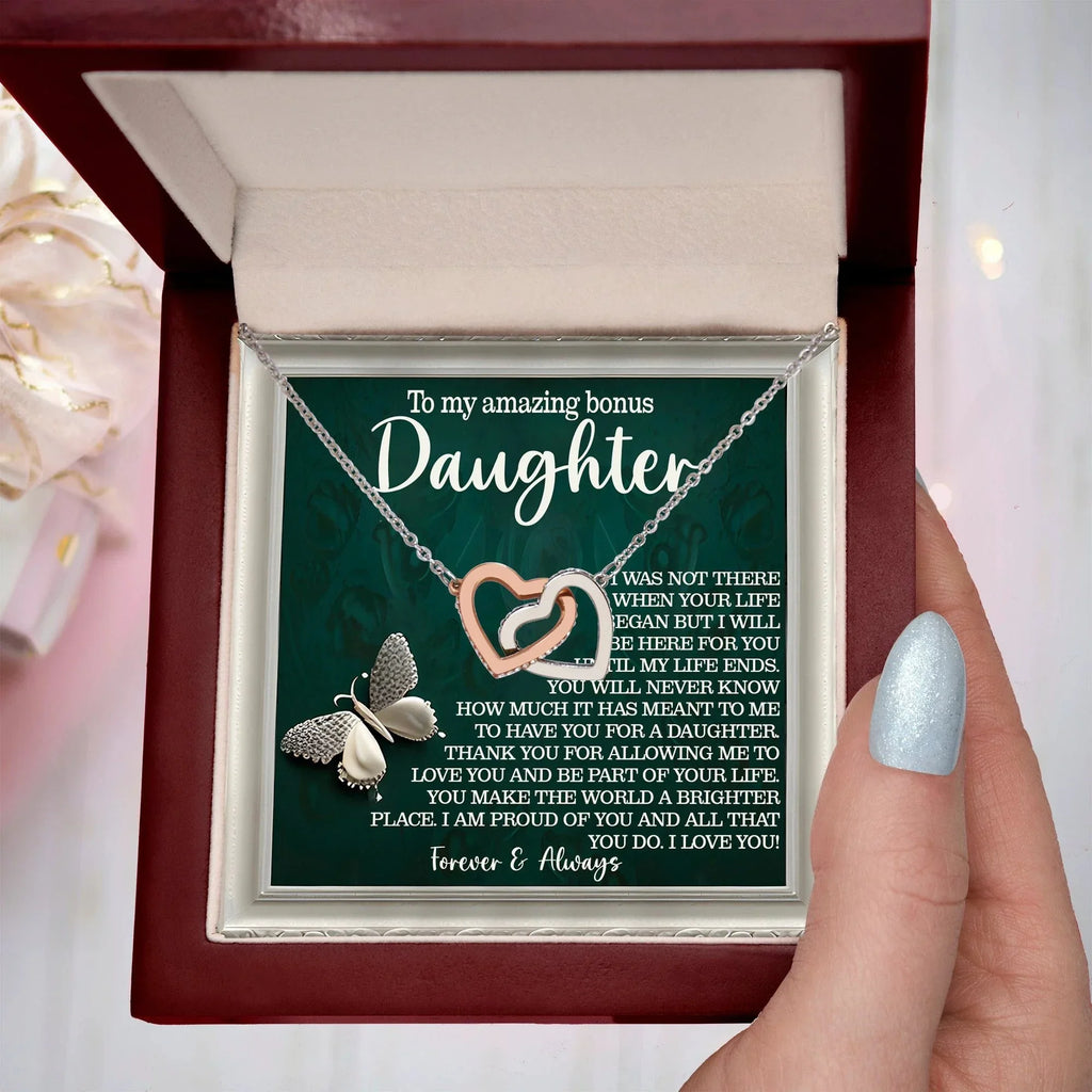 Bonus Daughter Gift - You Make the World a Brighter Place - Interlocking Hearts Necklace