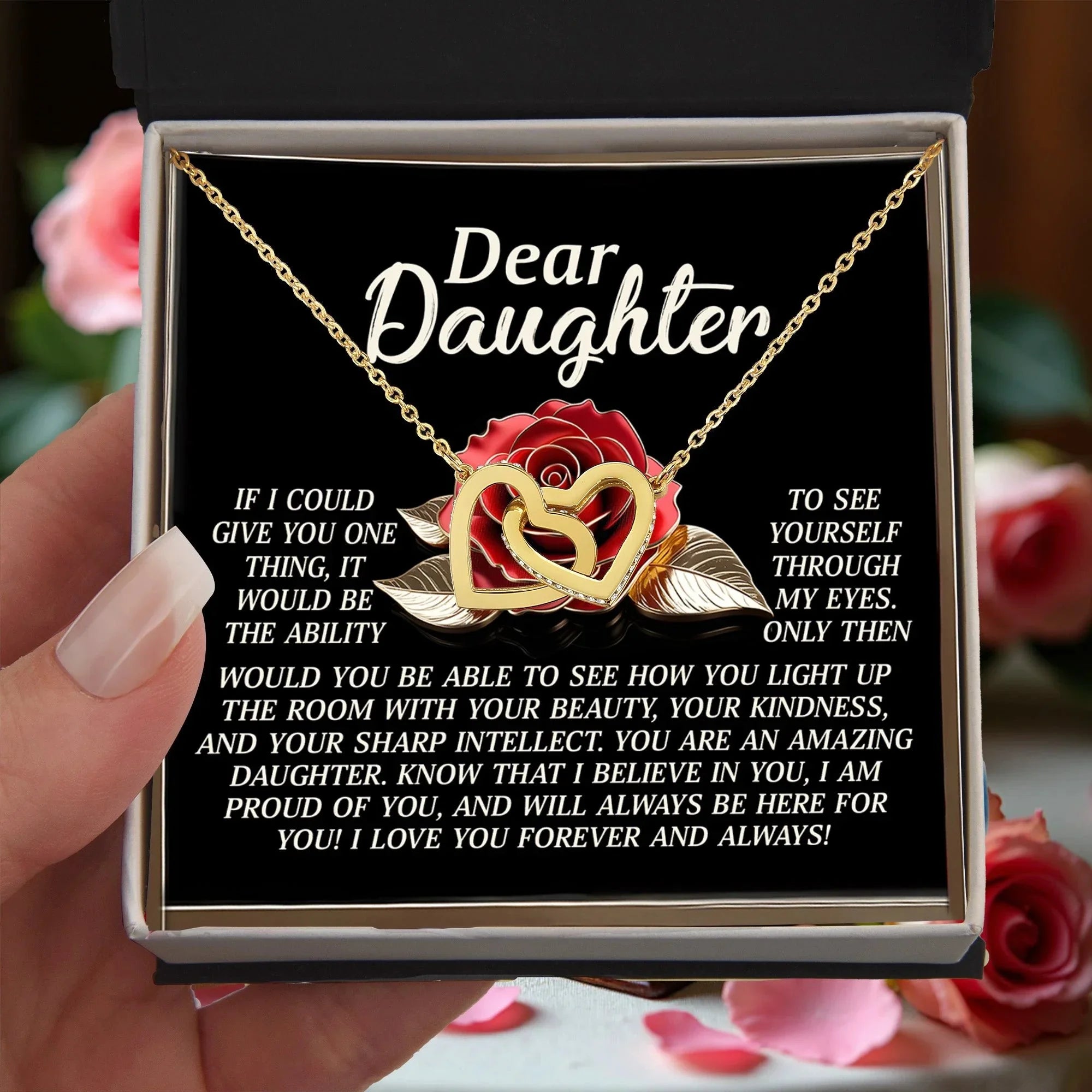 Daughter Gift - I Believe in You & Will Always Be Here - Interlocking Hearts Necklace