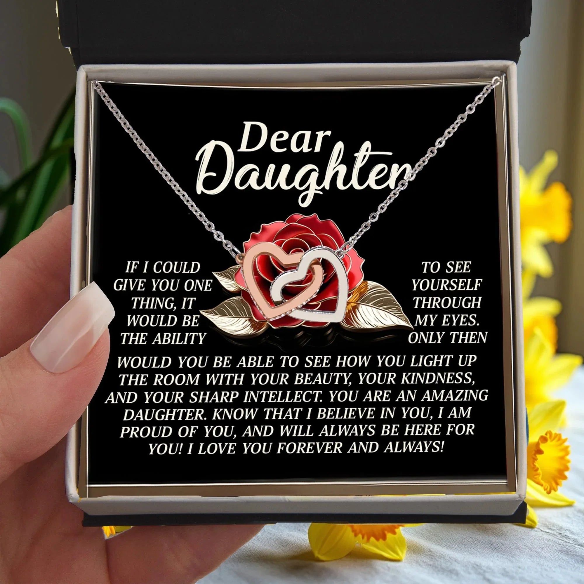 Daughter Gift - I Believe in You & Will Always Be Here - Interlocking Hearts Necklace