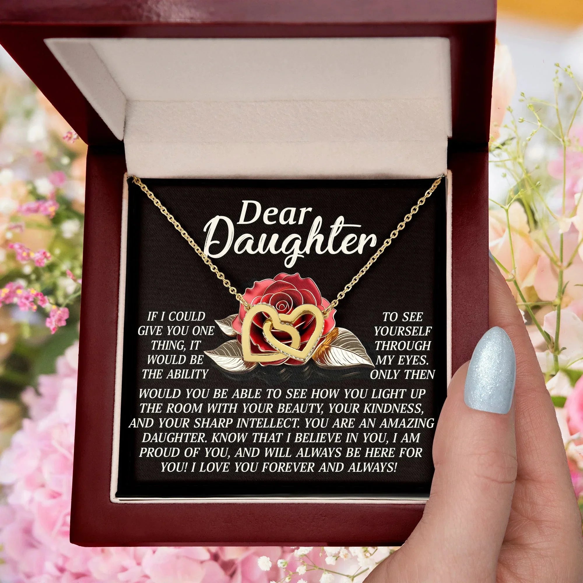 Daughter Gift - I Believe in You & Will Always Be Here - Interlocking Hearts Necklace