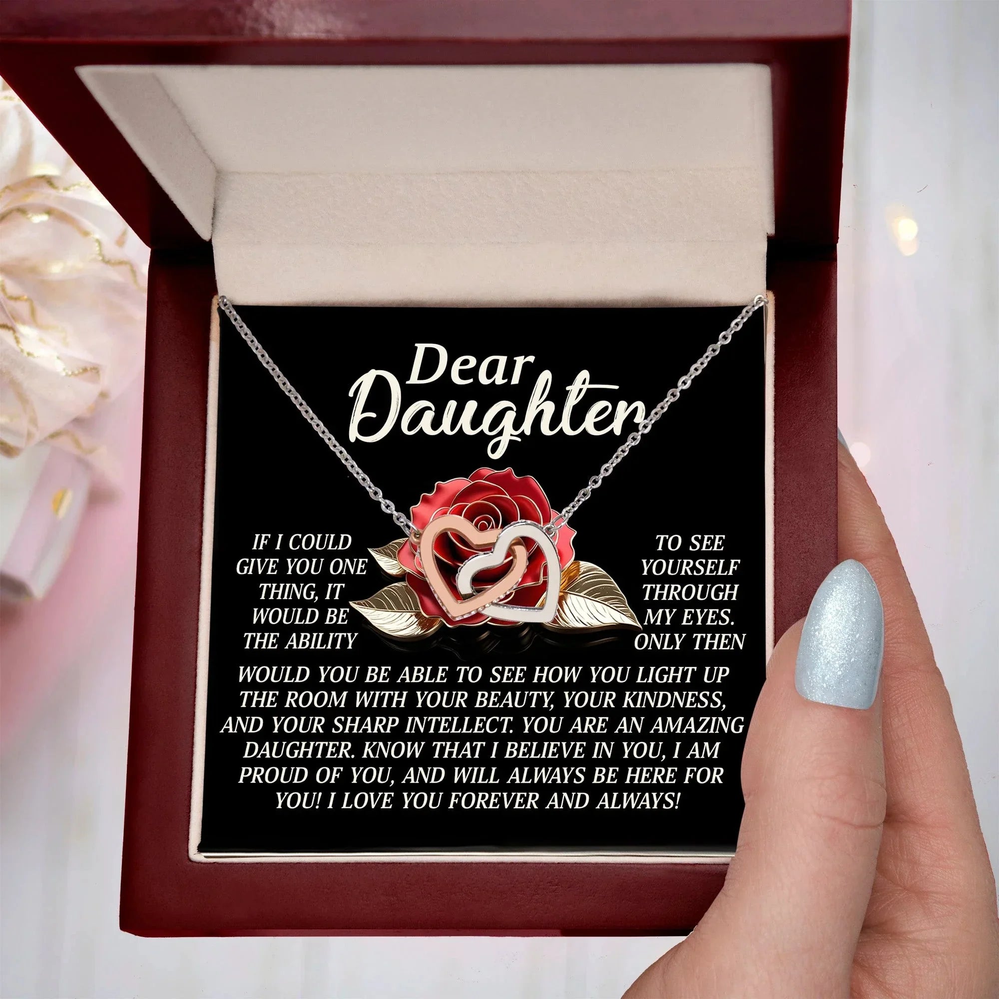 Daughter Gift - I Believe in You & Will Always Be Here - Interlocking Hearts Necklace