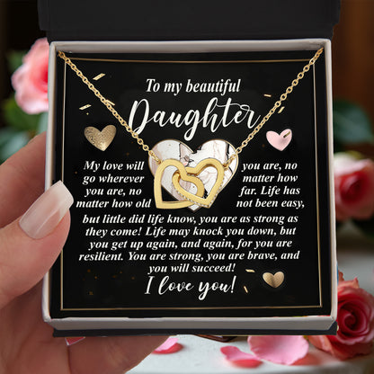 Gift for Daughter - My Love Will Go Wherever You Are - Interlocking Hearts Necklace - Mallard Moon Gift Shop
