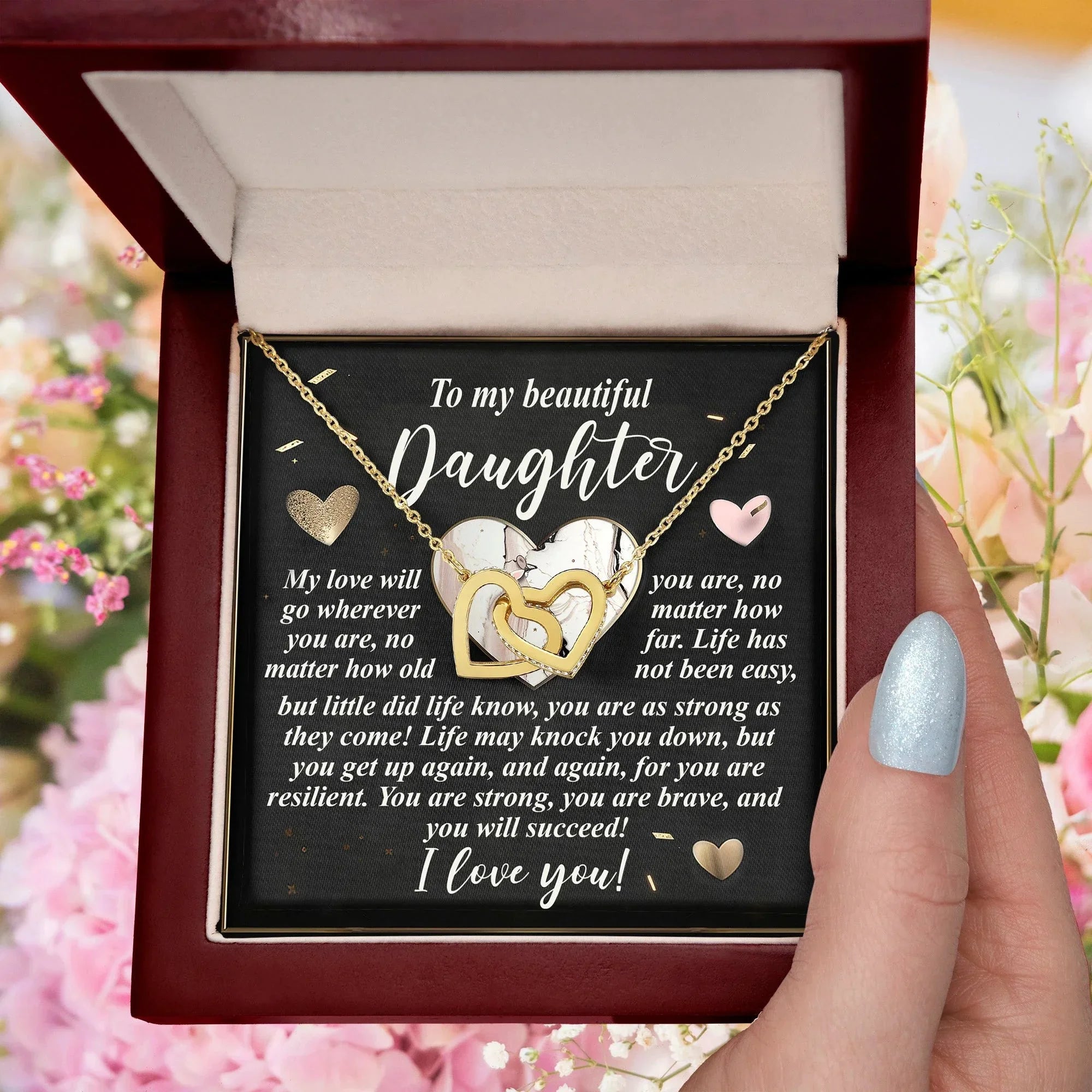 Gift for Daughter - My Love Will Go Wherever You Are - Interlocking Hearts Necklace