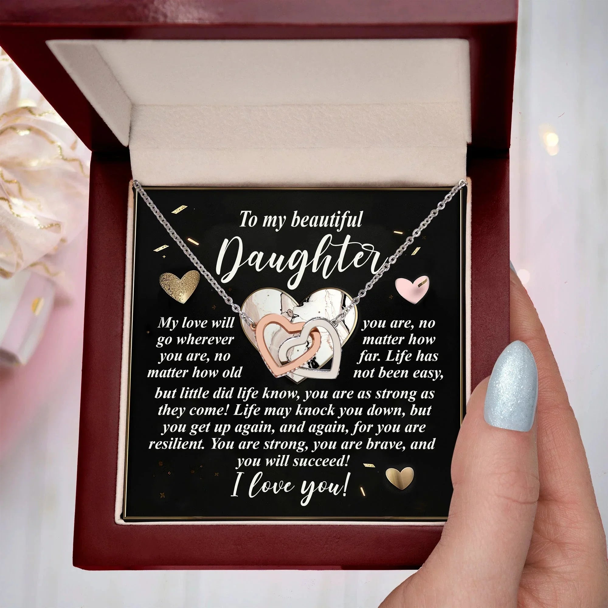 Gift for Daughter - My Love Will Go Wherever You Are - Interlocking Hearts Necklace