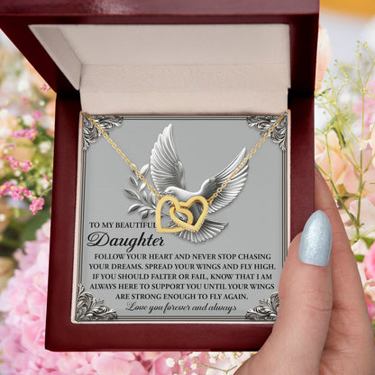To My Beautiful Daughter - Spread Your Wings & Fly High - Interlocking Hearts Necklace - Mallard Moon Gift Shop