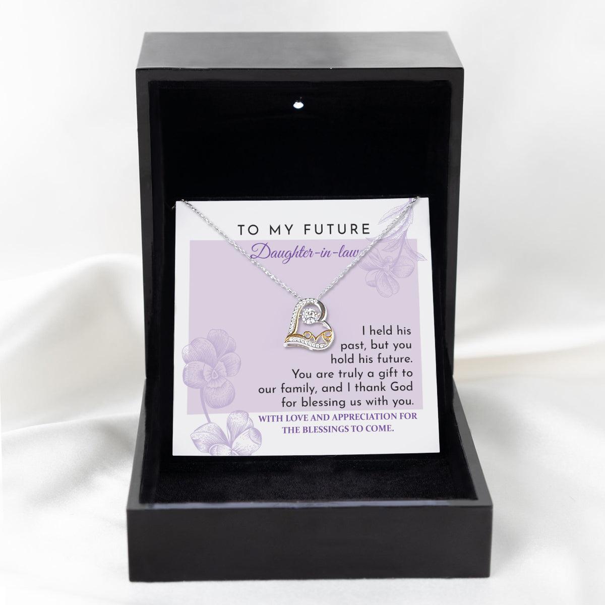 Future Daughter-in-law - You are a Gift to our Family Love Dancing Heart Pendant Necklace Wedding Gift for Bride - Mallard Moon Gift Shop