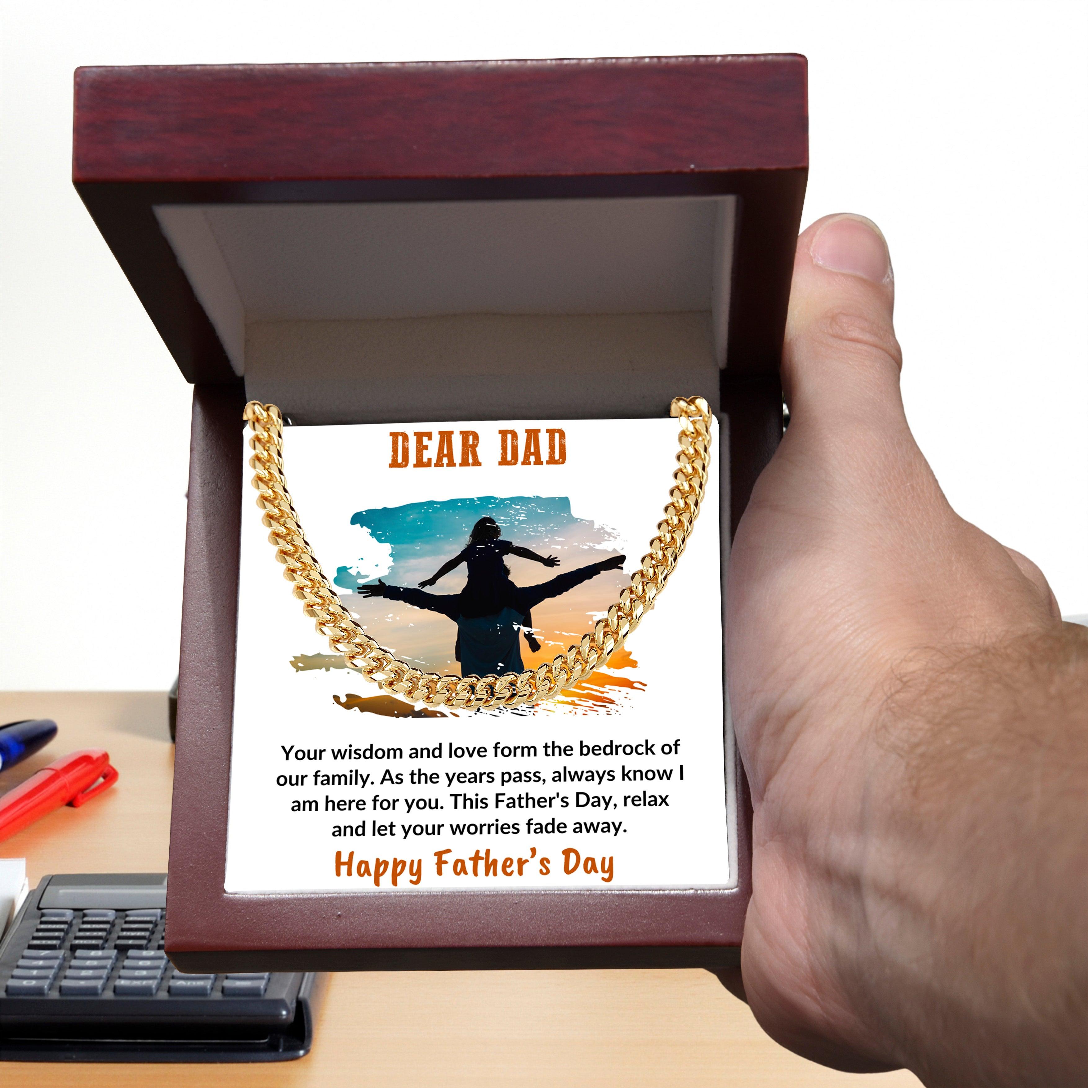 Gift for Dad Personalized Cuban Chain Link Necklace - Your Wisdom and Love Form the Bedrock of Our Family - Mallard Moon Gift Shop