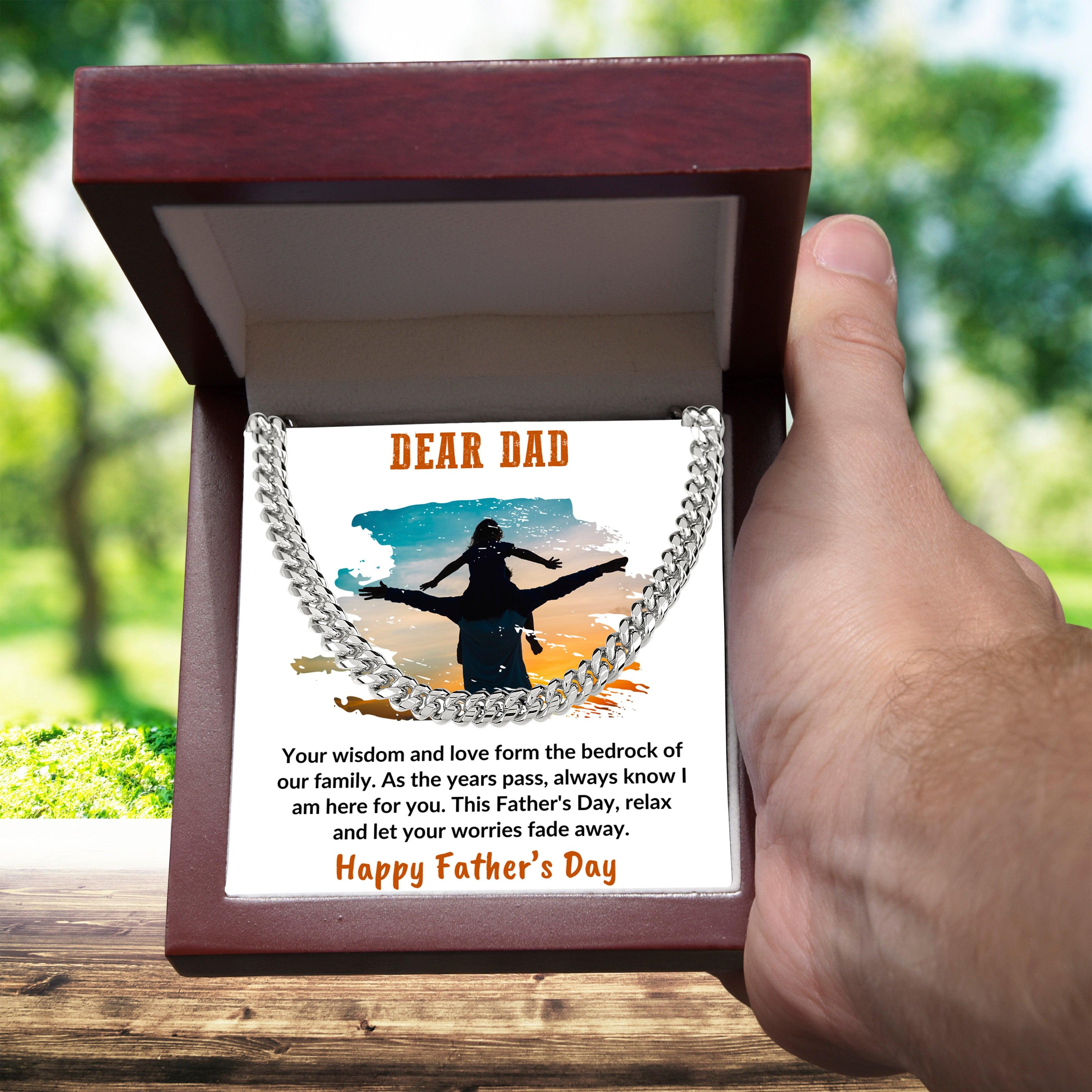 Gift for Dad Personalized Cuban Chain Link Necklace - Your Wisdom and Love Form the Bedrock of Our Family - Mallard Moon Gift Shop