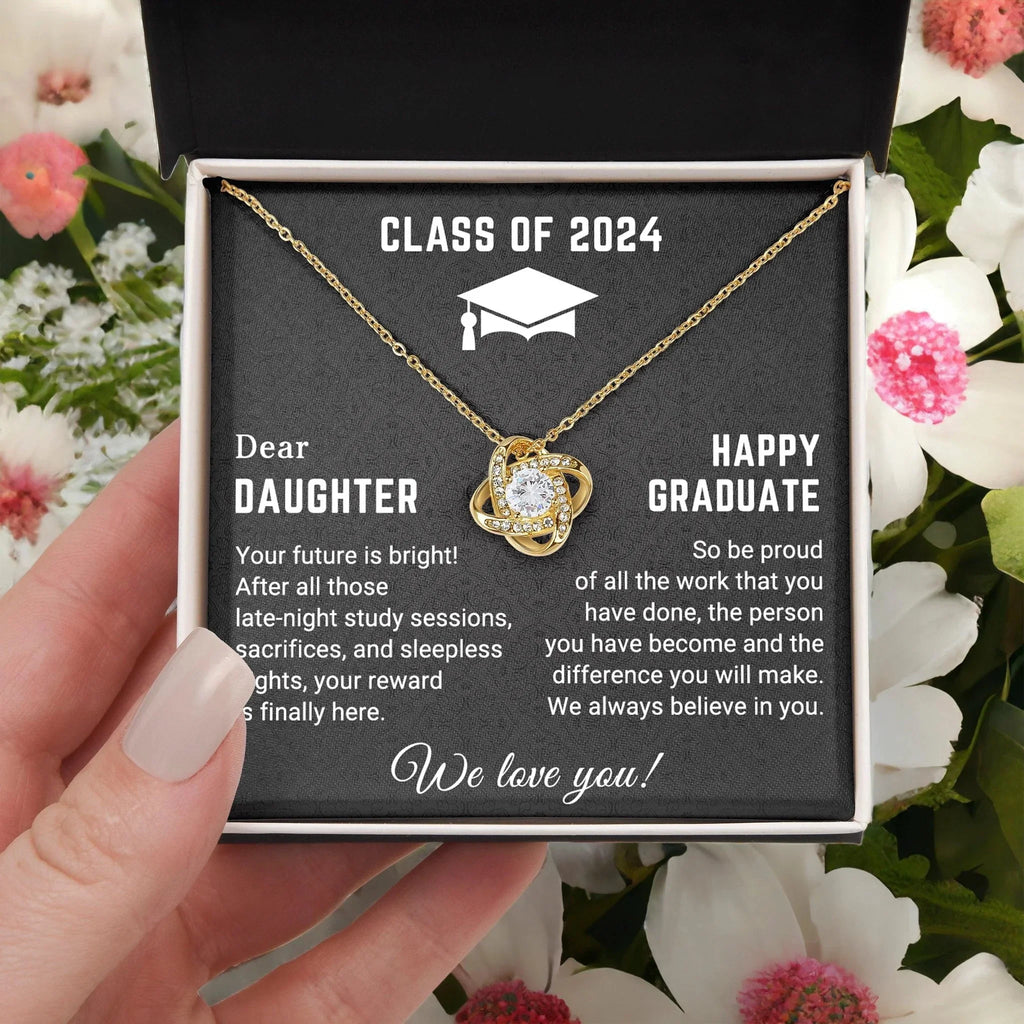 Dear Daughter Your Future is Bright Graduation Class of 2024 Love Knot Pendant Necklace