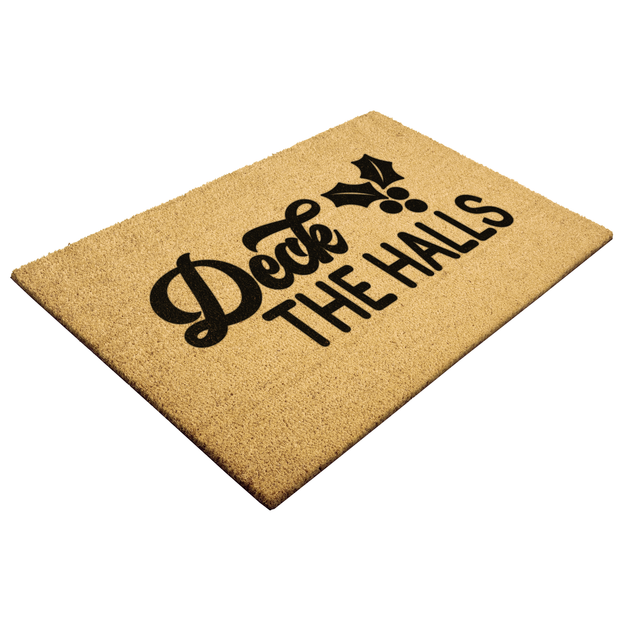 Deck the Halls Christmas Doormat | Festive Holiday Coir Welcome Mat with Holly Design | Rustic Farmhouse Front Porch Décor