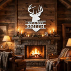 Personalized Deer Head Metal Sign, Mr & Mrs Name Sign, Wedding Gift, Anniversary Gift 25th 50th, Custom Last Name Wall Decor, Rustic Lodge Decor