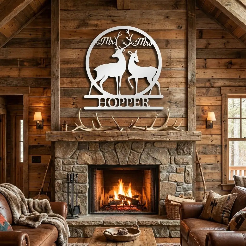 Personalized Mr and Mrs Deer Metal Sign – Custom Last Name Wedding Wall Art – Rustic Anniversary Gift for Couple