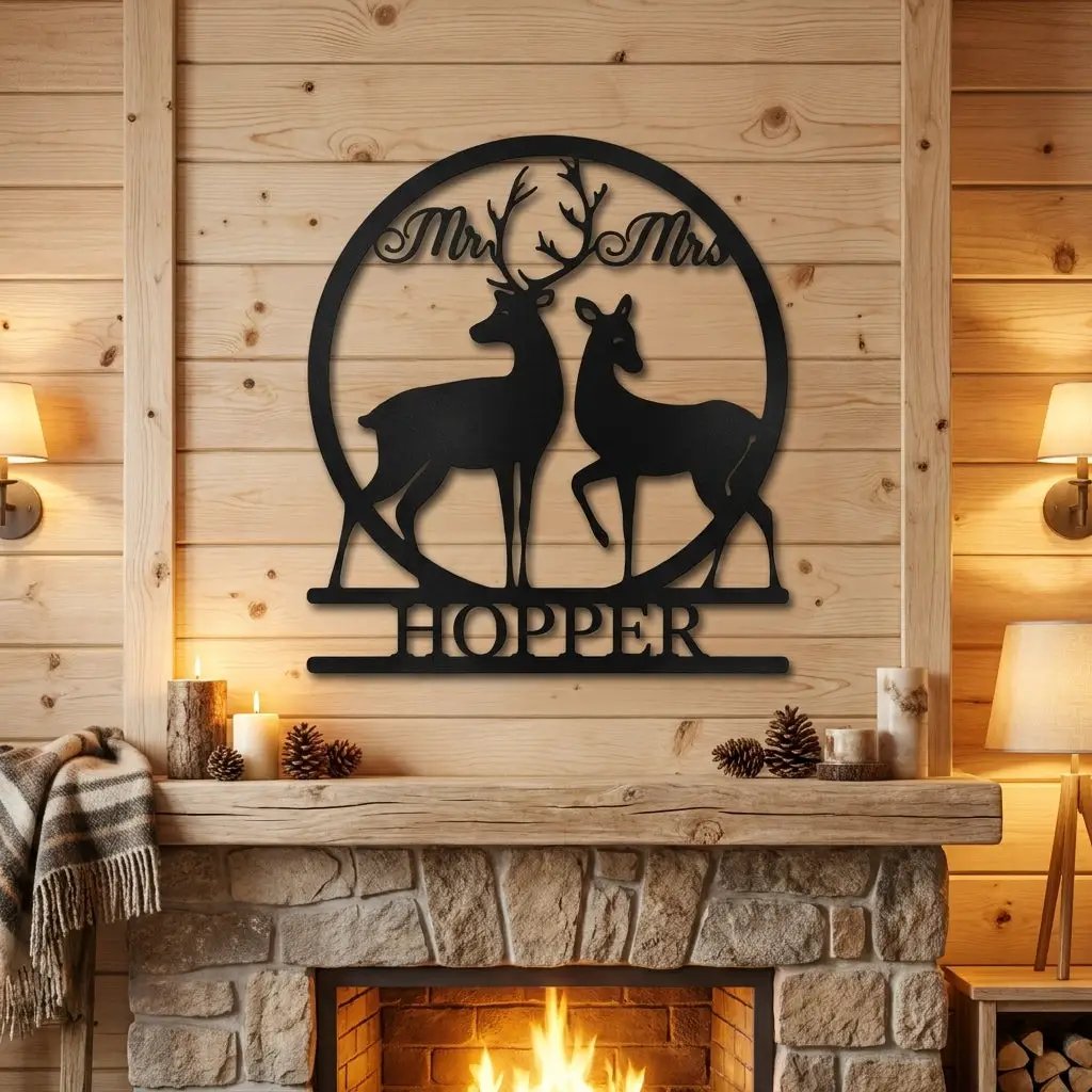 Personalized Mr & Mrs Deer Metal Sign – Custom Last Name Wedding Wall Art – Rustic Anniversary Gift for Couple