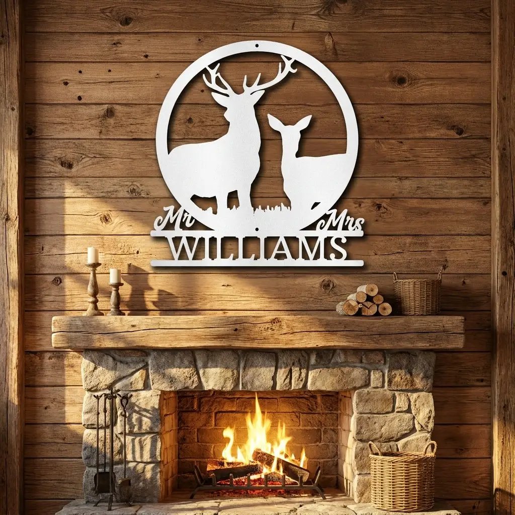 Personalized Mr & Mrs Deer Couple Metal Sign – Custom Last Name Stag & Doe Wall Art – Romantic Wedding or Anniversary Gift