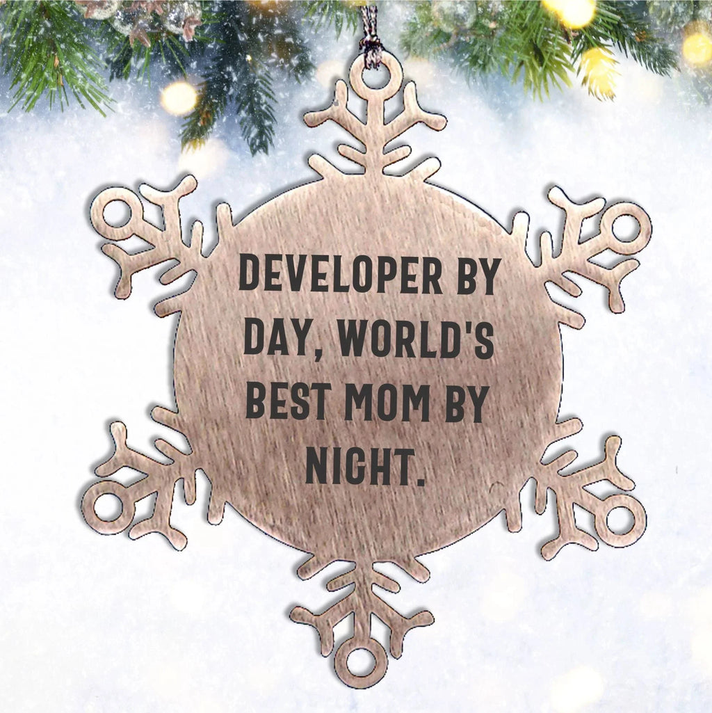 Developer Gifts, 'Developer By Day, World's Best Mom By Night.' Snowflake Ornament for Christmas - Gifts from Mom to Developer