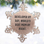 Developer Gifts, 'Developer By Day, World's Best Mom By Night.' Snowflake Ornament for Christmas - Gifts from Mom to Developer