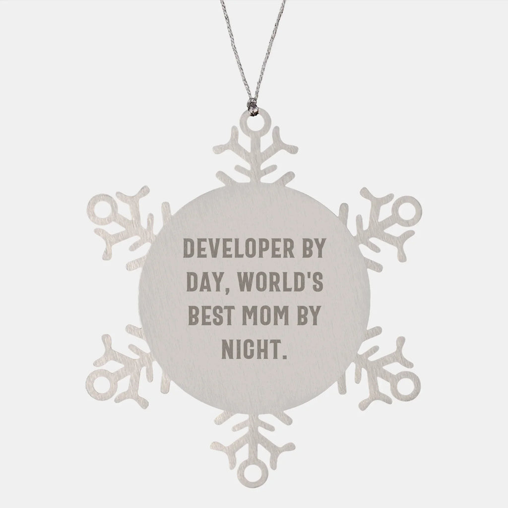 Developer Gifts, 'Developer By Day, World's Best Mom By Night.' Snowflake Ornament for Christmas - Gifts from Mom to Developer