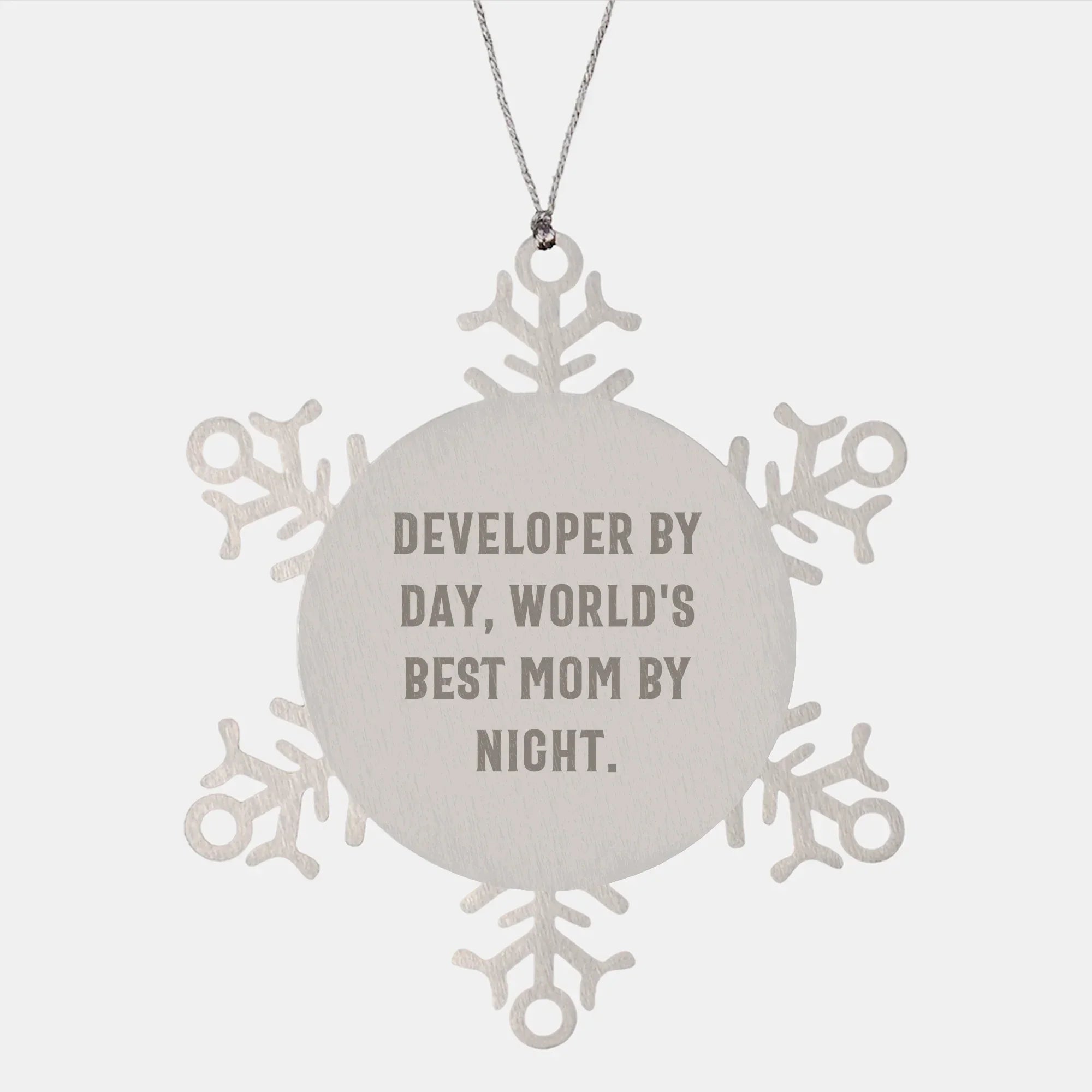 Developer Gifts, 'Developer By Day, World's Best Mom By Night.' Snowflake Ornament for Christmas - Gifts from Mom to Developer