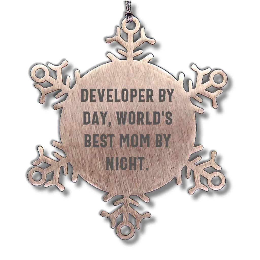 Developer Gifts, 'Developer By Day, World's Best Mom By Night.' Snowflake Ornament for Christmas - Gifts from Mom to Developer