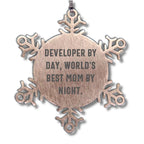 Developer Gifts, 'Developer By Day, World's Best Mom By Night.' Snowflake Ornament for Christmas - Gifts from Mom to Developer