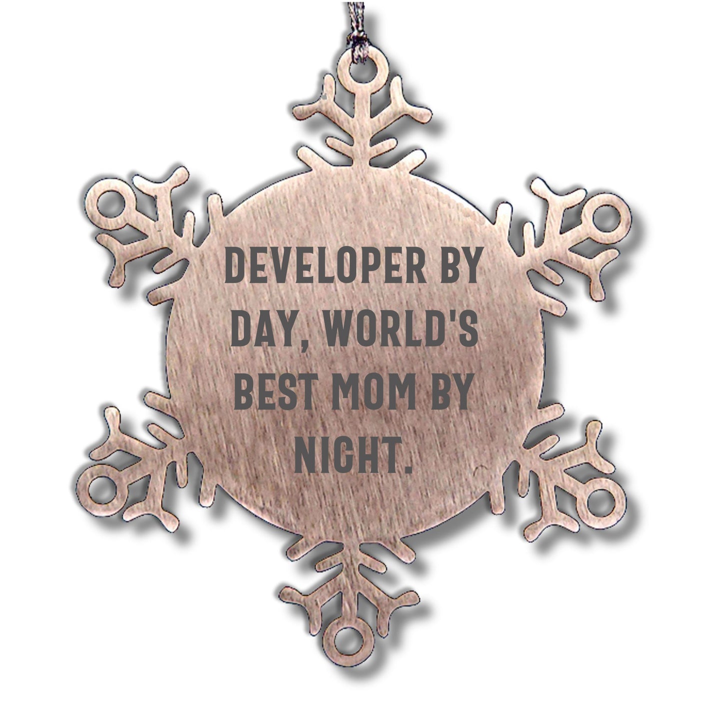 Developer Gifts, 'Developer By Day, World's Best Mom By Night.' Snowflake Ornament for Christmas - Gifts from Mom to Developer