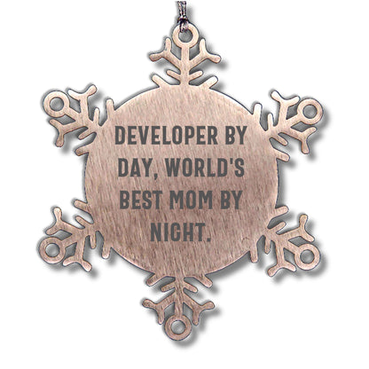 Developer Gifts, 'Developer By Day, World's Best Mom By Night.' Snowflake Ornament for Christmas - Gifts from Mom to Developer