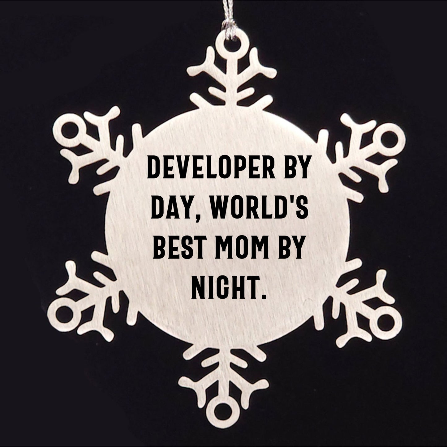 Developer Gifts, 'Developer By Day, World's Best Mom By Night.' Snowflake Ornament for Christmas - Gifts from Mom to Developer
